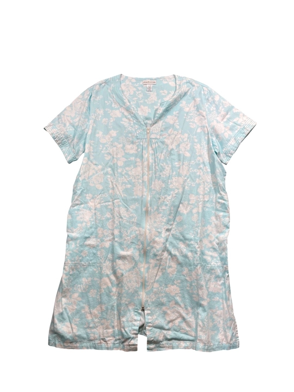 Miss Elaine Robe Women's Medium Zip Up Pockets 100% Cotton Light Blue Floral